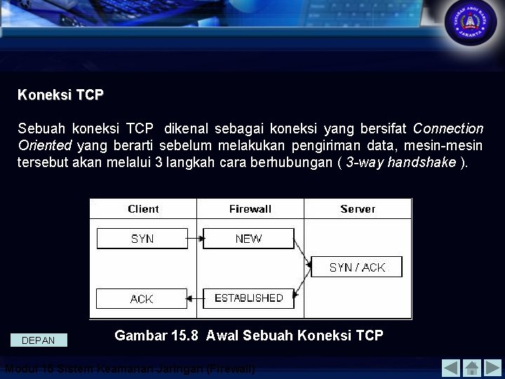 Koneksi TCP Sebuah koneksi TCP dikenal sebagai koneksi yang bersifat Connection Oriented yang berarti