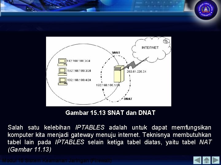 Gambar 15. 13 SNAT dan DNAT Salah satu kelebihan IPTABLES adalah untuk dapat memfungsikan