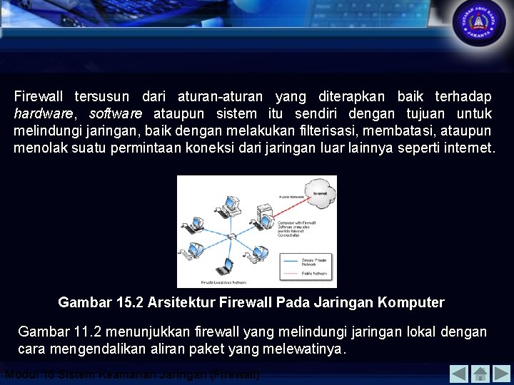 Firewall tersusun dari aturan-aturan yang diterapkan baik terhadap hardware, software ataupun sistem itu sendiri