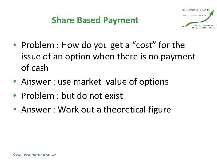 Share Based Payment • Problem : How do you get a “cost” for the