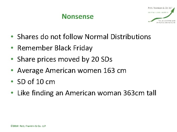 Nonsense • • • Shares do not follow Normal Distributions Remember Black Friday Share