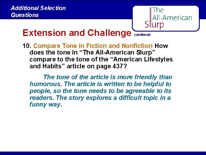 Additional Selection Questions Comprehension 1 Key Idea Similarities