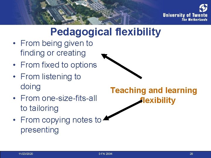 Pedagogical flexibility • From being given to finding or creating • From fixed to