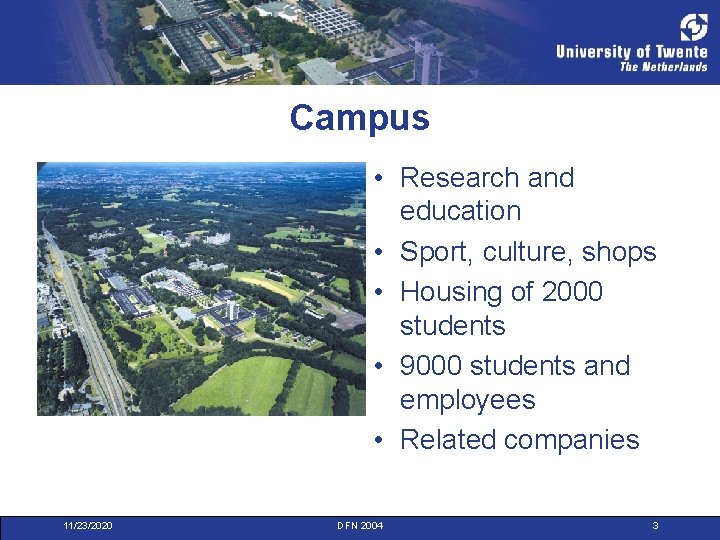 Campus • Research and education • Sport, culture, shops • Housing of 2000 students