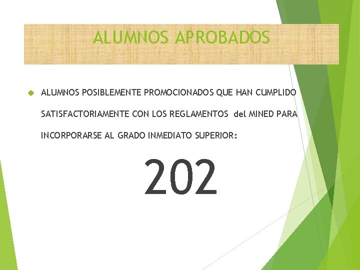 ALUMNOS APROBADOS ALUMNOS POSIBLEMENTE PROMOCIONADOS QUE HAN CUMPLIDO SATISFACTORIAMENTE CON LOS REGLAMENTOS del MINED