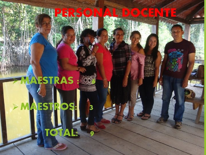 PERSONAL DOCENTE Ø MAESTRAS : 6 Ø MAESTROS: 3 TOTAL: 9 