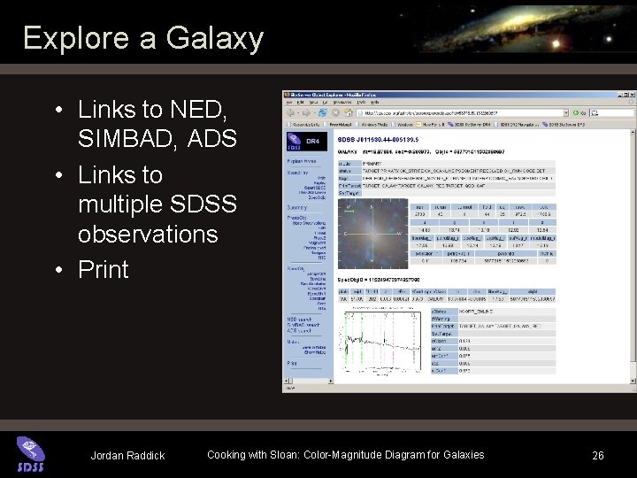 Explore a Galaxy • Links to NED, SIMBAD, ADS • Links to multiple SDSS Explore a Galaxy • Links to NED, SIMBAD, ADS • Links to multiple SDSS