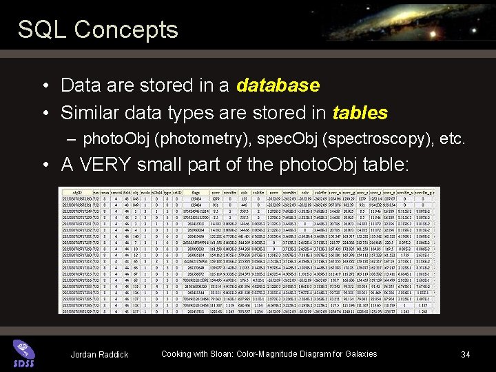 SQL Concepts • Data are stored in a database • Similar data types are SQL Concepts • Data are stored in a database • Similar data types are
