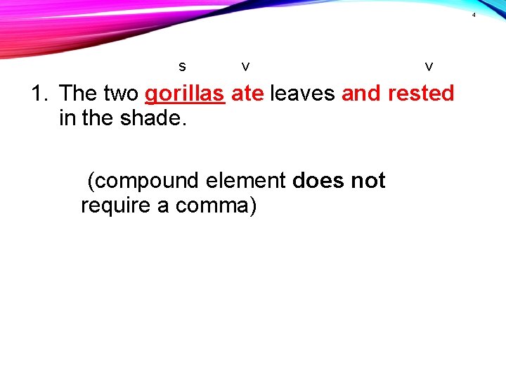 4 s v v 1. The two gorillas ate leaves and rested in the