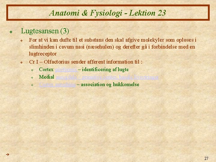 Anatomi & Fysiologi - Lektion 23 v Lugtesansen (3) v v For at vi