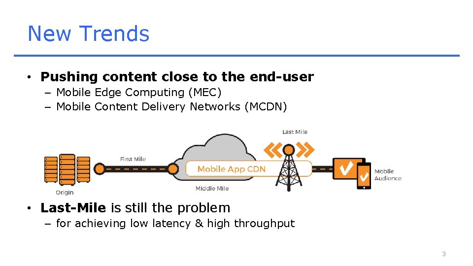 New Trends • Pushing content close to the end-user – Mobile Edge Computing (MEC)