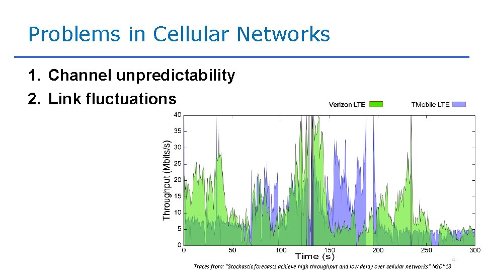 Problems in Cellular Networks 1. Channel unpredictability 2. Link fluctuations 4 Traces from: “Stochastic