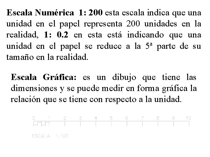 Escala Numérica 1: 200 esta escala indica que una unidad en el papel representa