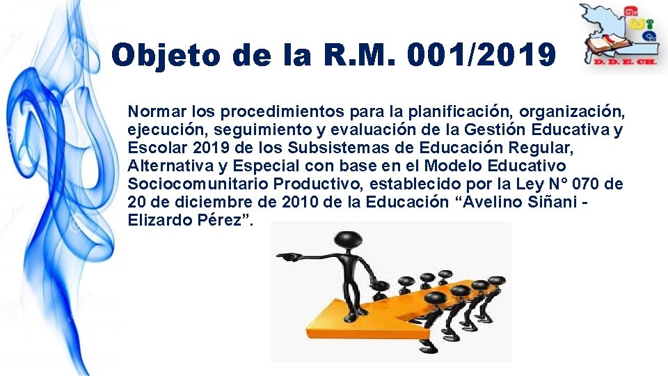 Objeto de la R. M. 001/2019 Normar los procedimientos para la planificación, organización, ejecución,