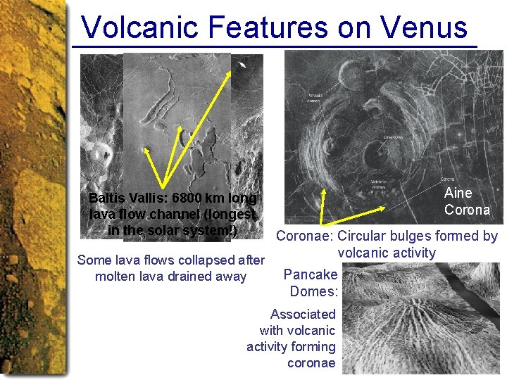 Volcanic Features on Venus Baltis Vallis: 6800 km long lava flow channel (longest in