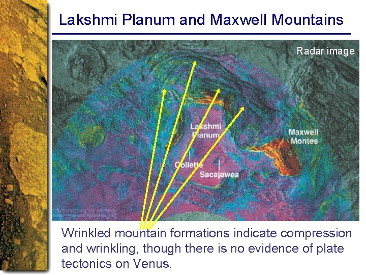 Lakshmi Planum and Maxwell Mountains Radar image Wrinkled mountain formations indicate compression and wrinkling,