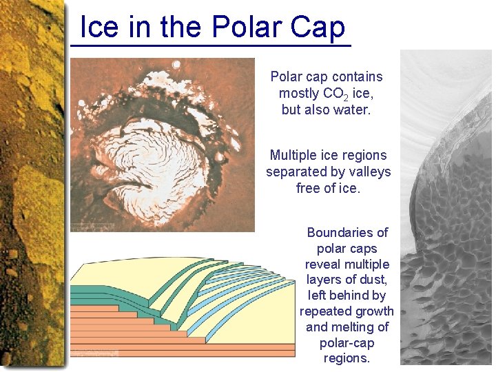 Ice in the Polar Cap Polar cap contains mostly CO 2 ice, but also