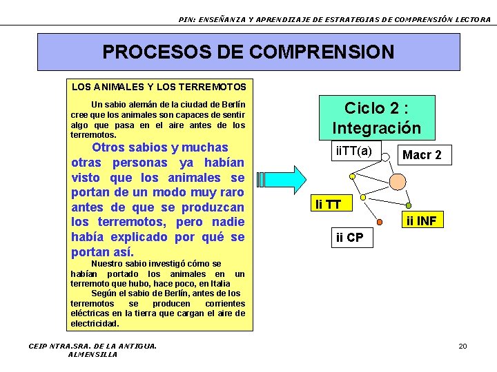 PIN: ENSEÑANZA Y APRENDIZAJE DE ESTRATEGIAS DE COMPRENSIÓN LECTORA PROCESOS DE COMPRENSION LOS ANIMALES