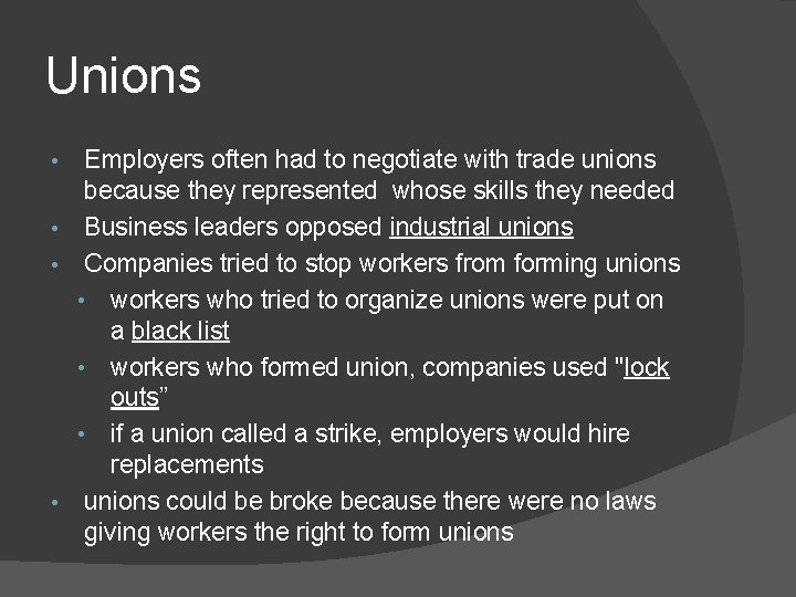 Unions Employers often had to negotiate with trade unions because they represented whose skills Unions Employers often had to negotiate with trade unions because they represented whose skills
