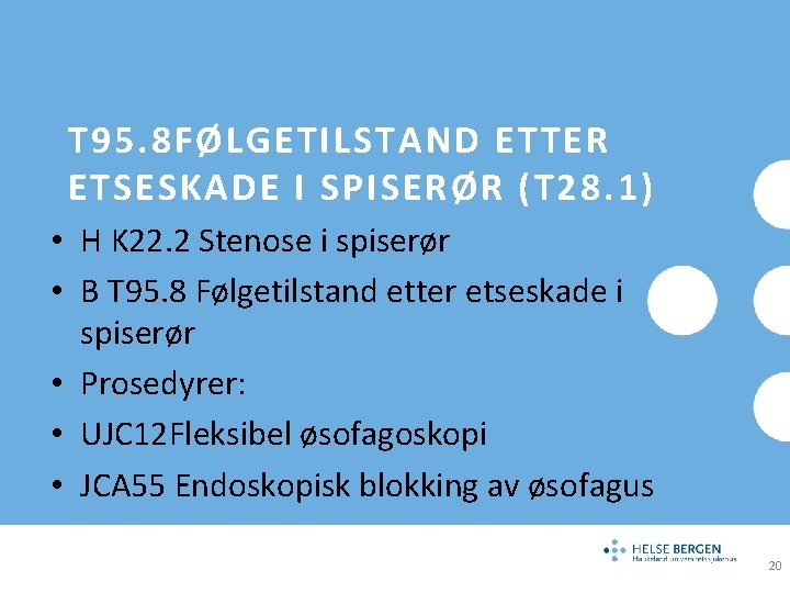 T 95. 8 FØLGETILSTAND ETTER ETSESKADE I SPISERØR (T 28. 1) • H K