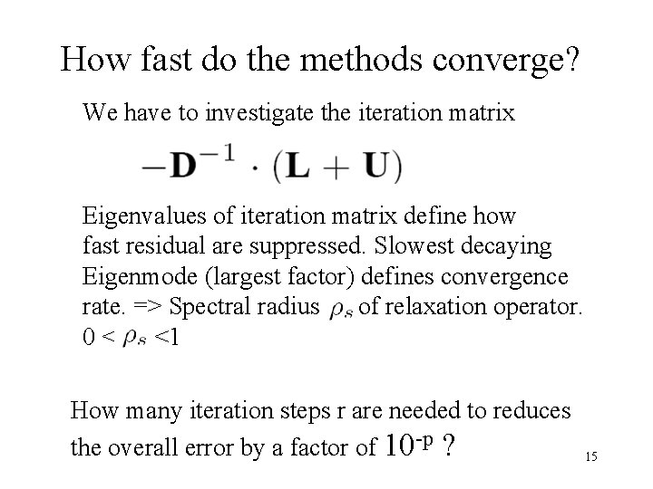 How fast do the methods converge? We have to investigate the iteration matrix Eigenvalues