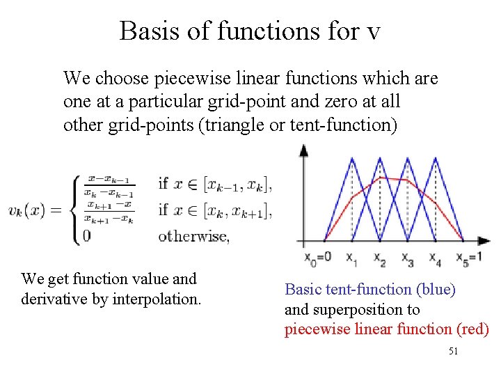 Basis of functions for v We choose piecewise linear functions which are one at