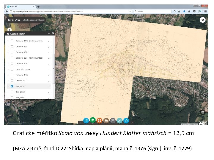 Grafické měřítko Scala von zwey Hundert Klafter mährisch = 12, 5 cm (MZA v