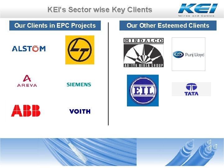 KEI’s Sector wise Key Clients Our Clients in EPC Projects Our Other Esteemed Clients KEI’s Sector wise Key Clients Our Clients in EPC Projects Our Other Esteemed Clients