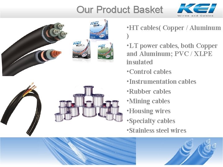 Our Product Basket • HT cables( Copper / Aluminum ) • LT power cables, Our Product Basket • HT cables( Copper / Aluminum ) • LT power cables,