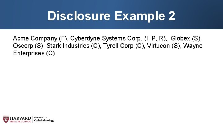 Disclosure Example 2 Acme Company (F), Cyberdyne Systems Corp. (I, P, R), Globex (S),