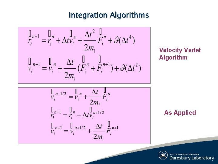 Integration Algorithms Velocity Verlet Algorithm As Applied Integration Algorithms Velocity Verlet Algorithm As Applied
