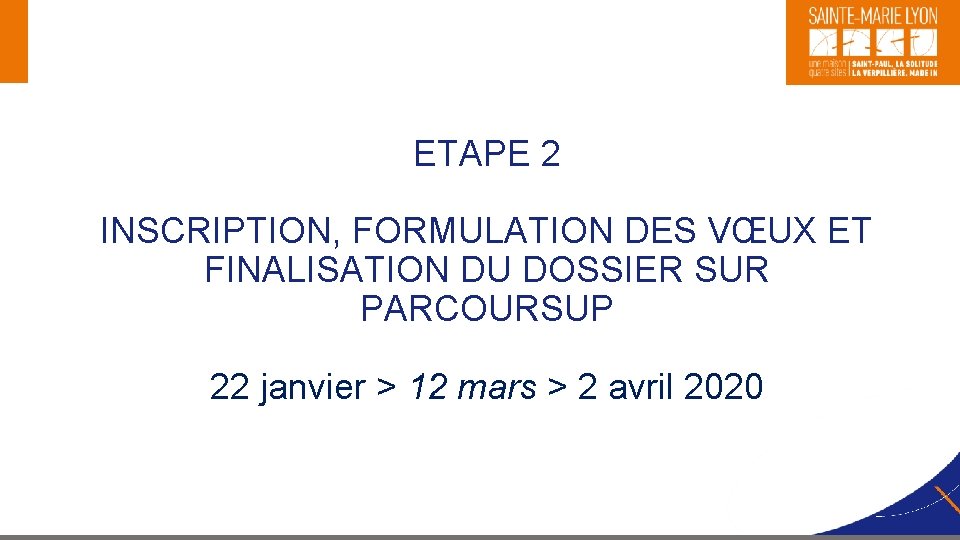 ETAPE 2 INSCRIPTION, FORMULATION DES VŒUX ET FINALISATION DU DOSSIER SUR PARCOURSUP 22 janvier