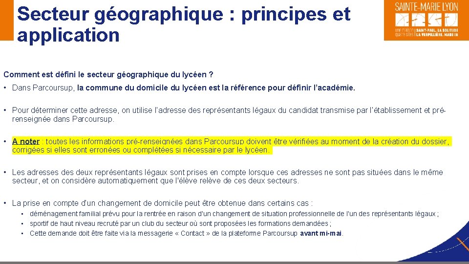 Secteur géographique : principes et application Comment est défini le secteur géographique du lycéen