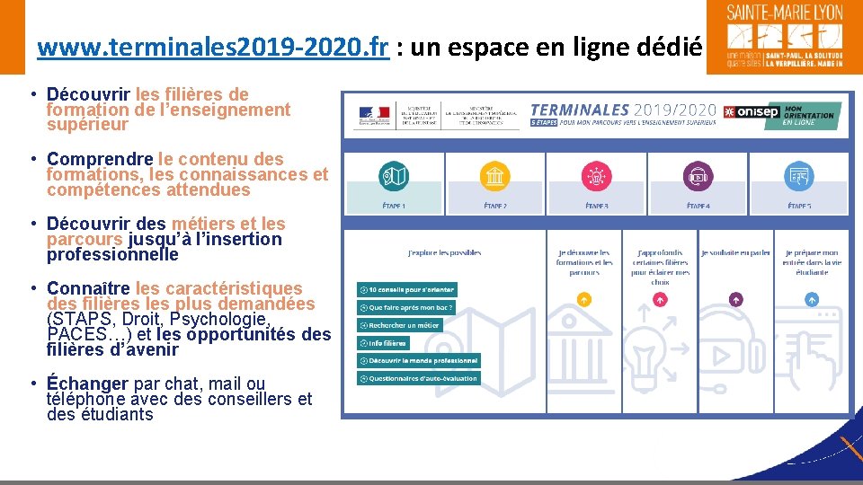  www. terminales 2019 -2020. fr : un espace en ligne dédié • Découvrir