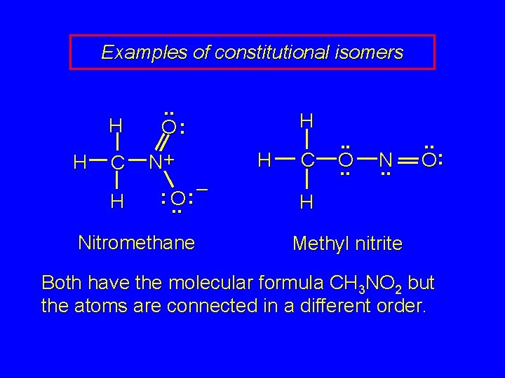 Examples of constitutional isomers H H C H . . O: N+ – :