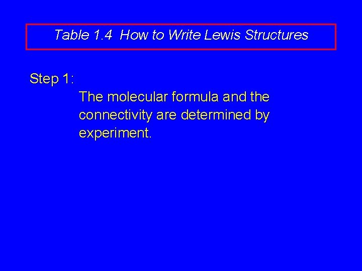 Table 1. 4 How to Write Lewis Structures Step 1: The molecular formula and