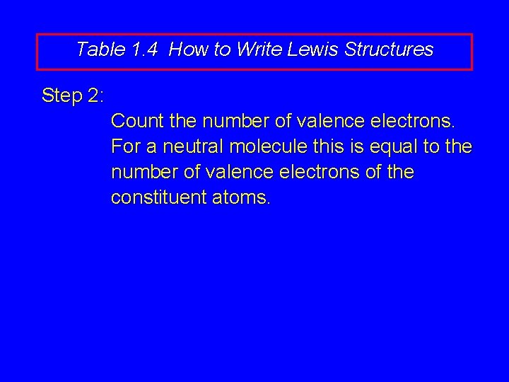 Table 1. 4 How to Write Lewis Structures Step 2: Count the number of