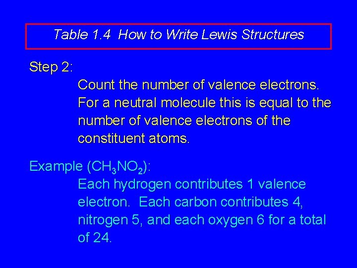 Table 1. 4 How to Write Lewis Structures Step 2: Count the number of