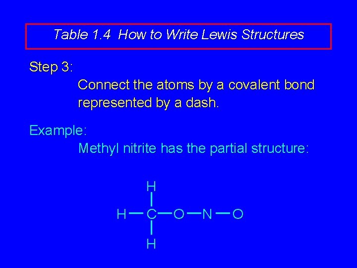 Table 1. 4 How to Write Lewis Structures Step 3: Connect the atoms by