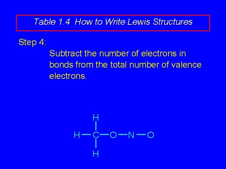 Table 1. 4 How to Write Lewis Structures Step 4: Subtract the number of