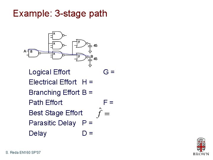 Example: 3 -stage path Logical Effort Electrical Effort H = Branching Effort B =