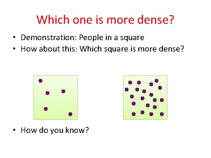 Which one is more dense? • Demonstration: People in a square • How about