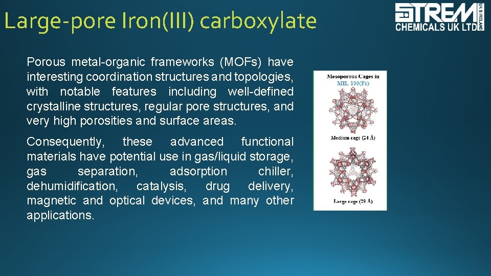 Large-pore Iron(III) carboxylate Porous metal-organic frameworks (MOFs) have interesting coordination structures and topologies, with