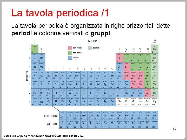 La tavola periodica /1 La tavola periodica è organizzata in righe orizzontali dette periodi La tavola periodica /1 La tavola periodica è organizzata in righe orizzontali dette periodi
