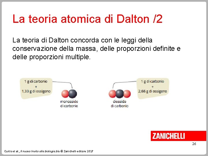 La teoria atomica di Dalton /2 La teoria di Dalton concorda con le leggi La teoria atomica di Dalton /2 La teoria di Dalton concorda con le leggi