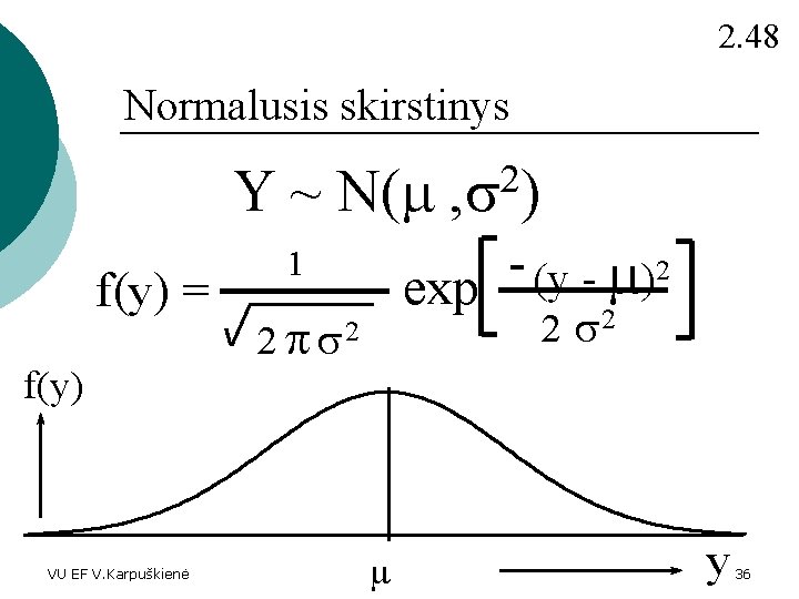 2. 48 Normalusis skirstinys 2 Y ~ N( , s ) f(y) = f(y)