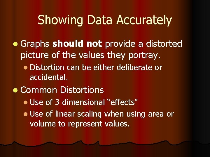 Showing Data Accurately l Graphs should not provide a distorted picture of the values