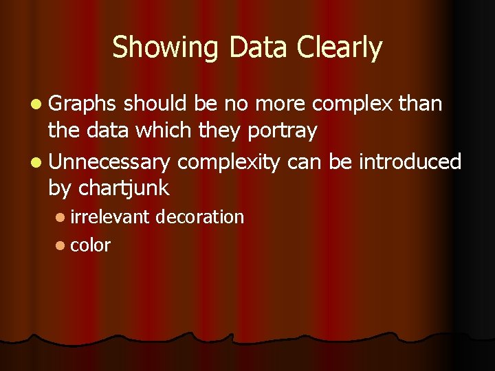 Showing Data Clearly l Graphs should be no more complex than the data which