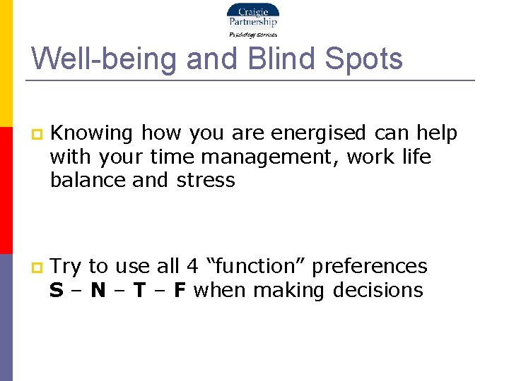 Well-being and Blind Spots Knowing how you are energised can help with your time