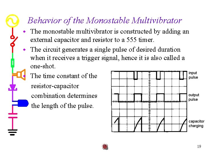 Behavior of the Monostable Multivibrator The monostable multivibrator is constructed by adding an external